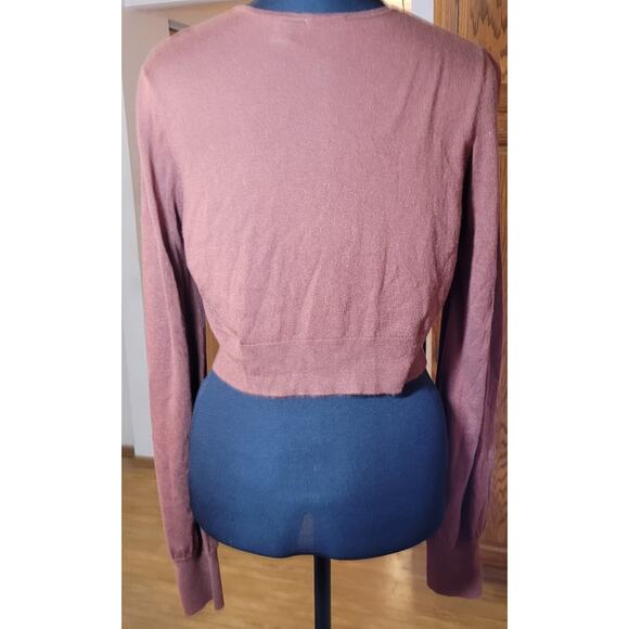 Halogen Crop Sweater XL Cardigan Brown Cashmere Angora Boho Cottage Soft Girl - Picture 2 of 8
